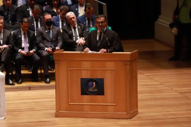 (Sao Paulo Valisi ve milletvekilleri için diploma oturumu. 19 Aralık 2022, Sao Paulo, Brezilya: Sao Paulo Valisi ve milletvekilleri seçildi; Tarcisio Freitas (Gov), Eduardo Suplicy, Eduardo Bolsonaro, Mario Frias, Ricardo Salles