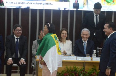 Fatima Bezerra, Rio Grande do Norte Valisi seçildi. 01 Ocak 2023, Natal, Rio Grande do Norte, Brezilya: Rio Grande do Norte 'nin yeni seçilen valisi, Fatima Bezerra ve vali yardımcısı Walter Alves