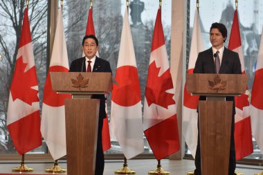 Joint Press Conference Between Prime Ministers of Japan and Canada Fumio Kishida and Justin Trudeau. January 12, 2023, Ottawa, Ontario, Canada: A Joint Press Conference Between Prime Ministers of Japan and Canada 