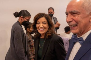 Governor Hochul Stands By Chief Judge Nominee. January 15, 2023, New York, New York, USA: New York State Governor Kathy Hochul greets a parishioner at Primitive Christian Church on January 15, 2023 in New York City.   invoked ci