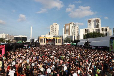Criolo performs during Festival of Pre Carnival Block of Silva in Sao Paulo. January 21, 2023, Sao Paulo, Brazil: Brazilian singer, Criolo, performs today at Memorial da America Latina at Bloco do Silva with several singers and blocks