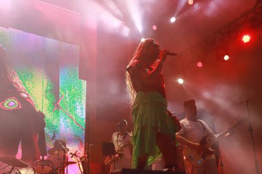 Liniker & Silva perform during Festival of Pre Carnival Block of Silva in Sao Paulo. January 21, 2023, Sao Paulo, Brazil: Liniker and Silva perform at Memorial da America Latina at Bloco do Silva with several singers and blocks