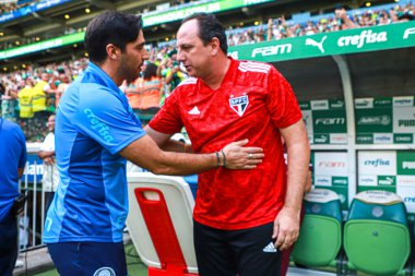 Paulista Soccer Championship: Palmeiras Vs Sao Paulo. January 22, 2023, Sao Paulo, Brazil: Coaches of Palmeiras Abel and Sao Paulo Rogerio Ceni during soccer match between Palmeiras and Sao Paulo, valid for the 3rd round 