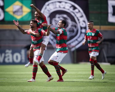 Paulista Soccer Championship: Portuguesa Vs Bragantino. January 21, 2023, Sao Paulo, Brazil: Portuguesa players celebrate their victory during a soccer match against RB Bragantino, valid for the 3rd round 
