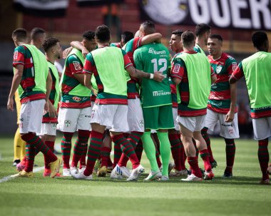 Paulista Soccer Championship: Portuguesa Vs Bragantino. January 21, 2023, Sao Paulo, Brazil: Portuguesa players celebrate their victory during a soccer match against RB Bragantino, valid for the 3rd round 