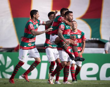 Paulista Soccer Championship: Portuguesa Vs Bragantino. January 21, 2023, Sao Paulo, Brazil: Portuguesa players celebrate their victory during a soccer match against RB Bragantino, valid for the 3rd round 