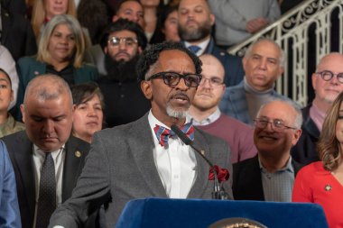 (NEW) Mayor Adams Calls for Federal Support to Help Serve Asylum Seekers. January 22, 2023, New York, USA: New York State Assemblymember Al Taylor speaks at a press conference for more help from the federal government to handle asylum seekers at City