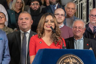 (NEW) Mayor Adams Calls for Federal Support to Help Serve Asylum Seekers. January 22, 2023, New York, USA: New York State Assemblymember Jenifer Rajkumar speaks at a press conference for more help from the federal government to handle asylum seekers 