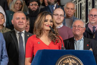 (NEW) Mayor Adams Calls for Federal Support to Help Serve Asylum Seekers. January 22, 2023, New York, USA: New York State Assemblymember Jenifer Rajkumar speaks at a press conference for more help from the federal government to handle asylum seekers 
