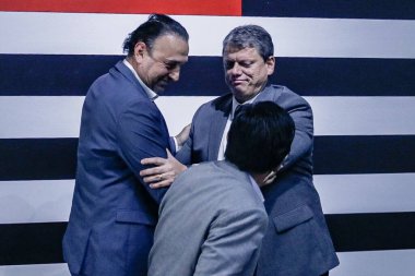 Tarcisio, Governor of Sao Paulo meets Governments official. January 24, 2023, Sao Paulo, Brazil: The Governor of Sao Paulo Tarcisio De Freitas and the Lieutenant Governor Felicio Ramuth meet with the Mayor of Sao Paulo, Ricardo Nunes