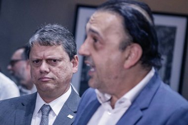 Tarcisio, Governor of Sao Paulo meets Governments official. January 24, 2023, Sao Paulo, Brazil: The Governor of Sao Paulo Tarcisio De Freitas and the Lieutenant Governor Felicio Ramuth meet with the Mayor of Sao Paulo, Ricardo Nunes