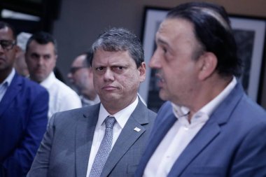 Tarcisio, Governor of Sao Paulo meets Governments official. January 24, 2023, Sao Paulo, Brazil: The Governor of Sao Paulo Tarcisio De Freitas and the Lieutenant Governor Felicio Ramuth meet with the Mayor of Sao Paulo, Ricardo Nunes