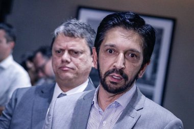 Tarcisio, Governor of Sao Paulo meets Governments official. January 24, 2023, Sao Paulo, Brazil: The Governor of Sao Paulo Tarcisio De Freitas and the Lieutenant Governor Felicio Ramuth meet with the Mayor of Sao Paulo, Ricardo Nunes