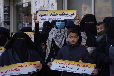 The feminist framework in the Islamic Jihad movement organizes a stand-in of anger in Gaza. January 26, 2023, Gaza, Palestine: The womens leadership of the Islamic Jihad Movement organized a stand of anger and denunciation 