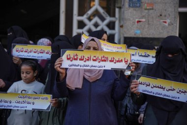 The feminist framework in the Islamic Jihad movement organizes a stand-in of anger in Gaza. January 26, 2023, Gaza, Palestine: The womens leadership of the Islamic Jihad Movement organized a stand of anger and denunciation 