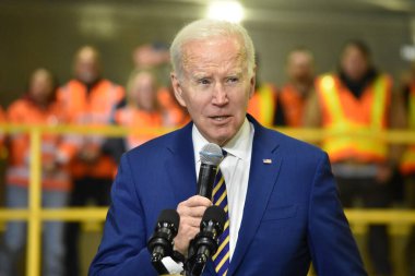 Bipartisan Observations on Infrastructure Act in New York City. January 31, 2023, New York, USA: US President Joe Biden delivers a speech and discusses topics related to the Bipartisan Infrastructure Act and how it would help with traffic clipart