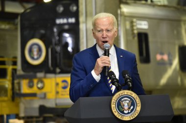 Bipartisan Observations on Infrastructure Act in New York City. January 31, 2023, New York, USA: US President Joe Biden delivers a speech and discusses topics related to the Bipartisan Infrastructure Act and how it would help with traffic clipart