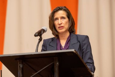 International Mock Trial on Human Rights. January 31, 2023, New York, New York, USA: Ms. Melissa Fleming, Under-Secretary-General for Global Communications, delivers opening remarks at a special event International Mock Trial on Human Rights 