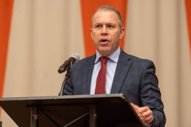 International Mock Trial on Human Rights. January 31, 2023, New York, New York, USA: Mr. Gilad Erdan, Permanent Representative of Israel to the United Nations, delivers opening remarks at a special event International Mock Trial on Human Rights