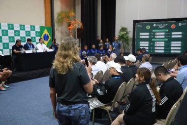 Florianopolis 'te Davis Kupası Çekilişi Basın Konferansı. 02 Şubat 2023, Florianopolis, Santa Catarina, Brezilya: Brezilya - Çin maçının beraberliği, Davis Kupası Dünya Playoff 'ları için geçerlidir.