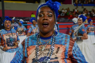 (Em cima da Hora Samba Okulu 'nun teknik provası. 4 Şubat 2023, Rio de Janeiro, Brezilya: En eski okullardan biri olan Em cima da Hora Samba Okulu 'nun A serisinin teknik provası