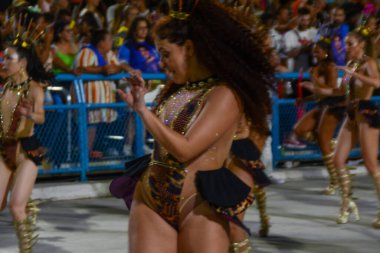 (Em cima da Hora Samba Okulu 'nun teknik provası. 4 Şubat 2023, Rio de Janeiro, Brezilya: En eski okullardan biri olan Em cima da Hora Samba Okulu 'nun A serisinin teknik provası