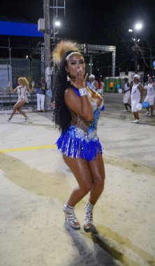 (Em cima da Hora Samba Okulu 'nun teknik provası. 4 Şubat 2023, Rio de Janeiro, Brezilya: En eski okullardan biri olan Em cima da Hora Samba Okulu 'nun A serisinin teknik provası