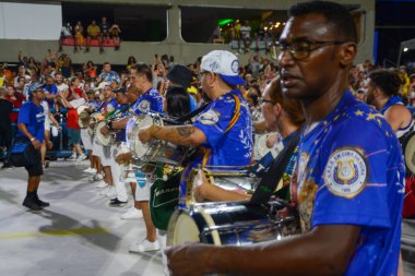 (Em cima da Hora Samba Okulu 'nun teknik provası. 4 Şubat 2023, Rio de Janeiro, Brezilya: En eski okullardan biri olan Em cima da Hora Samba Okulu 'nun A serisinin teknik provası