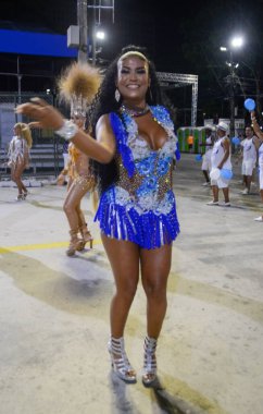 (Em cima da Hora Samba Okulu 'nun teknik provası. 4 Şubat 2023, Rio de Janeiro, Brezilya: En eski okullardan biri olan Em cima da Hora Samba Okulu 'nun A serisinin teknik provası