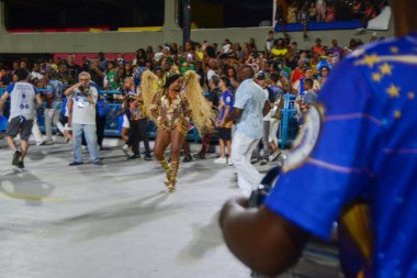 (Em cima da Hora Samba Okulu 'nun teknik provası. 4 Şubat 2023, Rio de Janeiro, Brezilya: En eski okullardan biri olan Em cima da Hora Samba Okulu 'nun A serisinin teknik provası