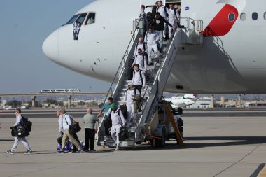 Goldwater Ulusal Muhafız Üssü-Arizona 'ya SuperbowlVII için Eagles Players' ın gelişi. 5 Şubat 2023, Phoenix, Arizona, ABD: Goldwater Ulusal Muhafız Üssü Arizona 'daki Philadelphia Eagles Oyuncuları SuperBowlVII maçı için geldiler 