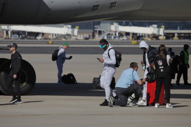 Goldwater Ulusal Muhafız Üssü-Arizona 'ya SuperbowlVII için Eagles Players' ın gelişi. 5 Şubat 2023, Phoenix, Arizona, ABD: Goldwater Ulusal Muhafız Üssü Arizona 'daki Philadelphia Eagles Oyuncuları SuperBowlVII maçı için geldiler 