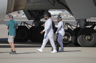 Goldwater Ulusal Muhafız Üssü-Arizona 'ya SuperbowlVII için Eagles Players' ın gelişi. 5 Şubat 2023, Phoenix, Arizona, ABD: Goldwater Ulusal Muhafız Üssü Arizona 'daki Philadelphia Eagles Oyuncuları SuperBowlVII maçı için geldiler 