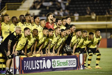 The Sao Bernardo do Campo team beats Corinthians for the Paulista Championship. February 9, 2023. Brazil, Sao Paulo, Sao Bernardo do Campo: Match between Sao Bernardo FC and Corinthians, valid for the 7th round of the Paulista Football Championship