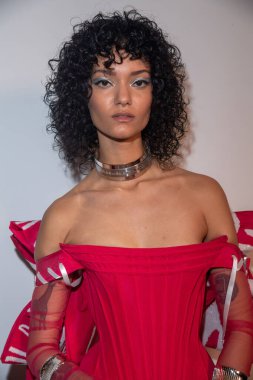 (NEW) KitchenAid & Marta Del Rio launch the 2023 Hibiscus Color of the Year Collection - New York Fashion Week. February 09, 2023, New York, New York, USA: A model prepares backstage as KitchenAid &amp