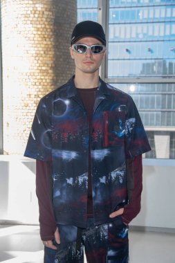 New York Men's Day - Presentation - February 2023 New York Fashion Week. February 10, 2023, New York, New York, USA: A model poses during the Cross Eyed Moose presentation at Daylight Studio during New York Fashion Week 2023 