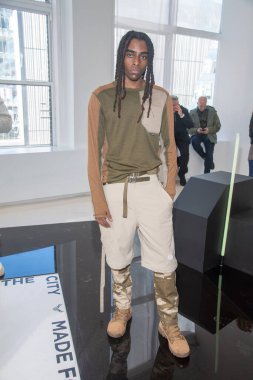 New York Men's Day - Presentation - February 2023 New York Fashion Week. February 10, 2023, New York, New York, USA: A model poses during the Cross Eyed Moose presentation at Daylight Studio during New York Fashion Week 2023