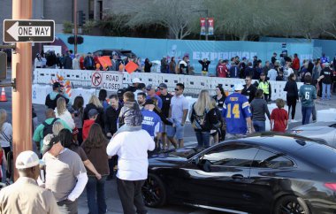 SuperBowl LVII Experience in Phoenix-Arizona . February 10, 2023, Phoenix, Arizona, USA: Fans and lovers of American football visit Super Bowl LVII Experience at Phoenix Convention center in Arizona in search of football stuff to buy