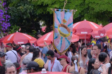 Parade of the Casa Comigo Street Block in Sao Paulo. February 11, 2023. Brazil, Sao Paulo: The Bloco Casa Comigo draws thousands of revelers, the new route on Avenida Henrique Schalmann in Pinheiros