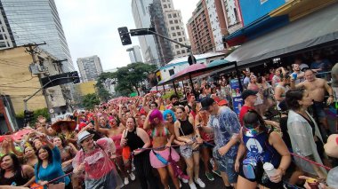 Ritaleena Block Carnival in Sao Paulo. February 11, 2023, Sao Paulo, Brazil: The Ritaleena Block which honors singer Rita Lee playing her hits in a carnival rhythm, drew thousands of revelers dressed up colorfully, singing and dancing 