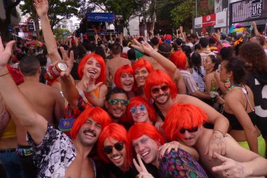 Ritaleena Block Carnival in Sao Paulo. February 11, 2023, Sao Paulo, Brazil: The Ritaleena Block which honors singer Rita Lee playing her hits in a carnival rhythm, drew thousands of revelers dressed up colorfully, singing and dancing 