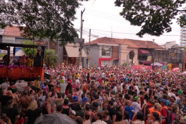 Ritaleena Block Carnival in Sao Paulo. February 11, 2023, Sao Paulo, Brazil: The Ritaleena Block which honors singer Rita Lee playing her hits in a carnival rhythm, drew thousands of revelers dressed up colorfully, singing and dancing 