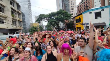Ritaleena Block Carnival in Sao Paulo. February 11, 2023, Sao Paulo, Brazil: The Ritaleena Block which honors singer Rita Lee playing her hits in a carnival rhythm, drew thousands of revelers dressed up colorfully, singing and dancing 