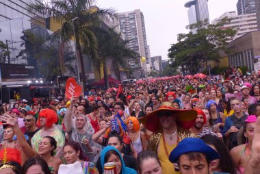 Ritaleena Block Carnival in Sao Paulo. February 11, 2023, Sao Paulo, Brazil: The Ritaleena Block which honors singer Rita Lee playing her hits in a carnival rhythm, drew thousands of revelers dressed up colorfully, singing and dancing 