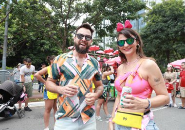 Parade of the Sargento Pimenta Carnival Street Block. February 11, 2023. Brazil, Sao Paulo: Parades of the Bloco do Sargento Pimenta, on Saturday, February 11, 2023, on Avenida Faria Lima in Sao Paulo. Credit: 