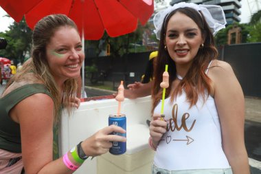 Bengalafumenga Block Carnival in Sao Paulo. February 11, 2023, Sao Paulo, Brazil: Parade of the Bengalafumenga Block, with floats and revelers all spread out dancing and singing, on Avenida Faria Lima on Saturday (11) in Sao Paulo
