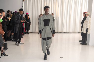 New York Men's Day - Presentation - February 2023 New York Fashion Week. February 10, 2023, New York, New York, USA: A model walks the runway during the A.Potts fashion show at Daylight Studio during New York Fashion Week 