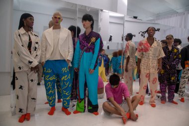 New York Men's Day - Presentation - February 2023 New York Fashion Week. February 10, 2023, New York, New York, USA: Models pose during the fashion presentation of All Beneath Heaven at Daylight Studio during New York Fashion Week