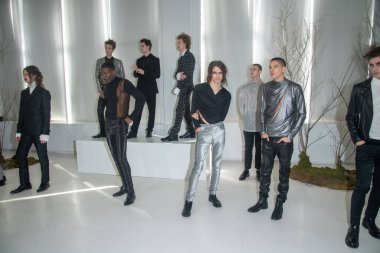 New York Men's Day - Presentation - February 2023 New York Fashion Week. February 10, 2023, New York, New York, USA: Models pose during the Atelier Cillian presentation at Daylight Studio during New York Fashion Week 2023 