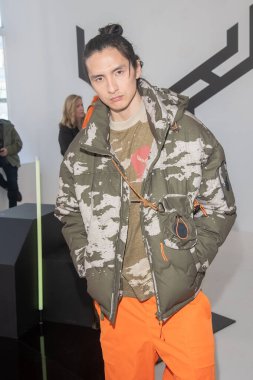 New York Men's Day - Presentation - February 2023 New York Fashion Week. February 10, 2023, New York, New York, USA: A model poses during the Cross Eyed Moose presentation at Daylight Studio during New York Fashion Week 2023 